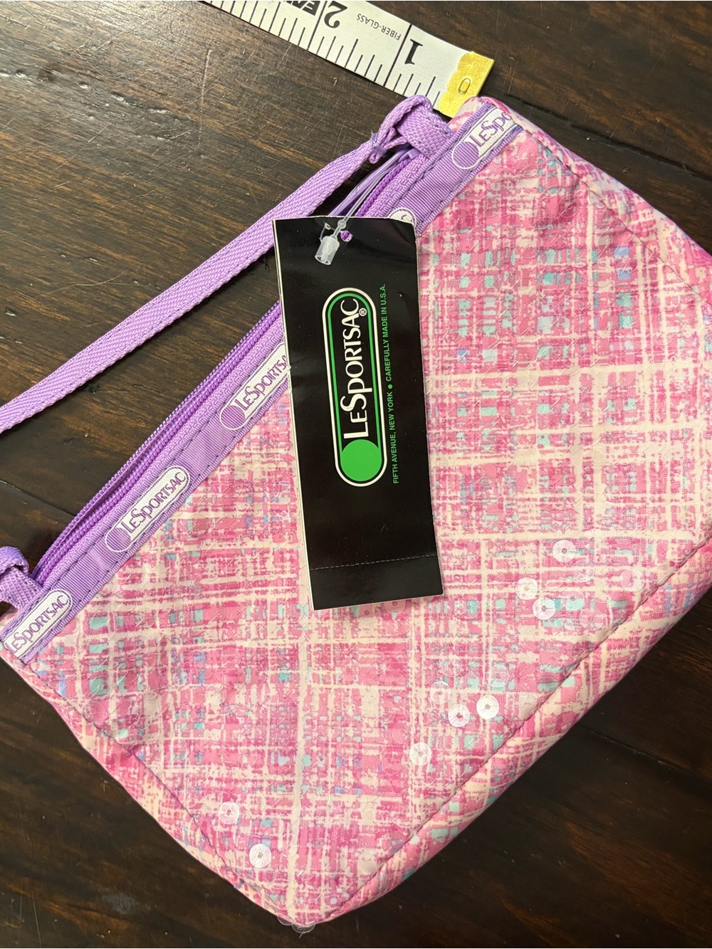 NWT ✨ Lesportsac Pink sequin lavender haze  with Lavender Trim Demi tasse